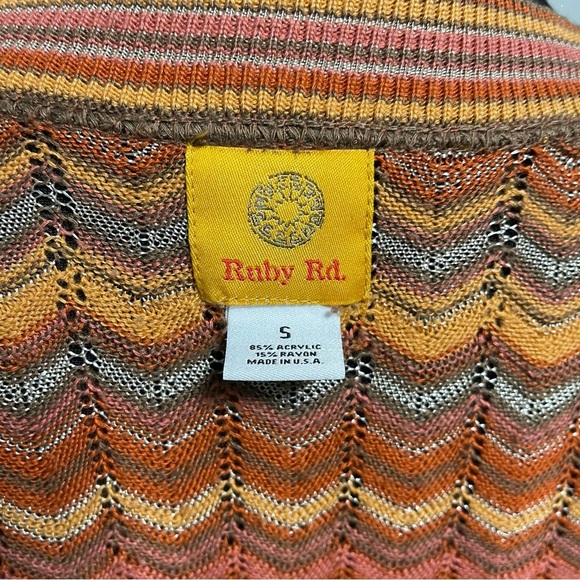 Ruby Rd. Multicolor Striped Scalloped Bottom Women's Boho Cardigan Size Small - Picture 8 of 8